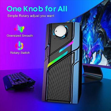 Computer Speakers Desktop Easy Knob, Clear Powerful Sound, Touch Lights, Plug Play Computer Desktop
