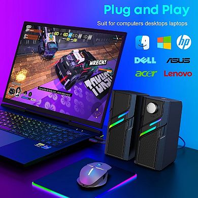 Computer Speakers Desktop Easy Knob, Clear Powerful Sound, Touch Lights, Plug Play Computer Desktop