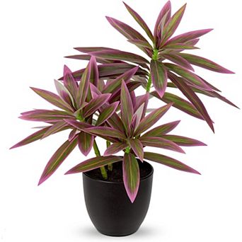 Faux Plants 16.1" Dracaena Artificial Plant Realistic Fake Plants in Pot Small Indoor Plants