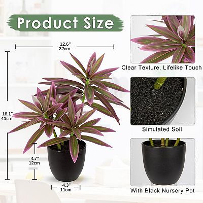 Faux Plants 16.1" Dracaena Artificial Plant Realistic Fake Plants in Pot  Small Indoor Plants