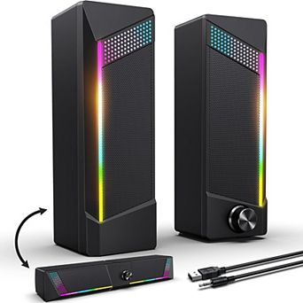 2 in 1 pc Speakers: Hi-Fi Stereo, Touch Light, USB & 3.5mm, Plug & Play, Easy Control