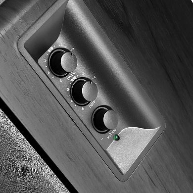 2.0 Active Near Field Studio Monitor Speaker with AUX Input, Remote Control, and Classic Wood Finish