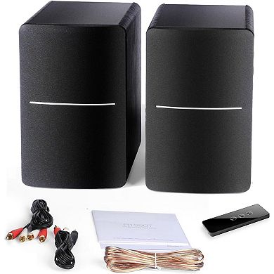 2.0 Active Near Field Studio Monitor Speaker with AUX Input, Remote Control, and Classic Wood Finish