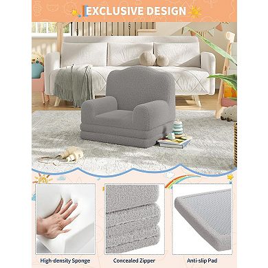Kids' Sherpa Convertible Sofa Bed - Crown Design, Washable Cover for Nursery & Playroom