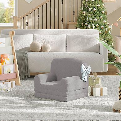 Kids' Sherpa Convertible Sofa Bed - Crown Design, Washable Cover for Nursery & Playroom