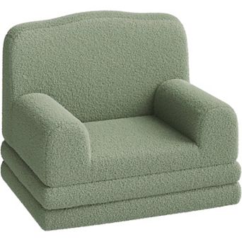 Kids' Sherpa Convertible Sofa Bed - Crown Design, Washable Cover for Nursery & Playroom