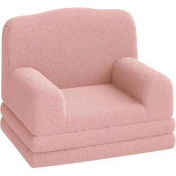 Kids' Sherpa Convertible Sofa Bed - Crown Design, Washable Cover for Nursery & Playroom