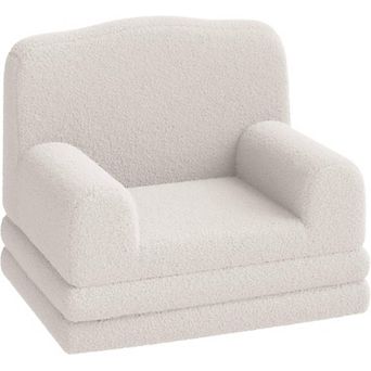 Kids' Sherpa Convertible Sofa Bed - Crown Design, Washable Cover for Nursery & Playroom