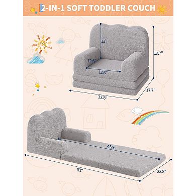 Kids' Sofa Bed,High-Density Sponge, Anti-Slip, Portable Floor Sofa for Playroom, Nursery, Gift