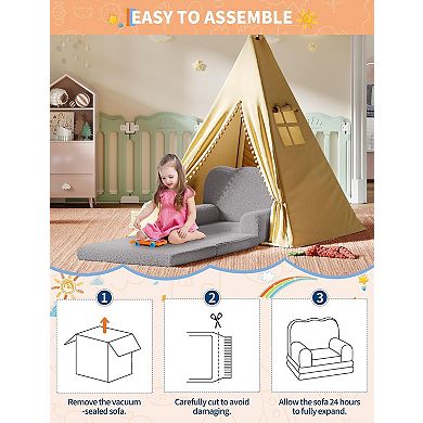 Kids' Sofa Bed,High-Density Sponge, Anti-Slip, Portable Floor Sofa for Playroom, Nursery, Gift