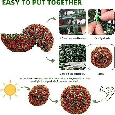 2-Pack Artificial Topiary Flower Balls for Outdoor & Indoor Wedding & Garden Decor