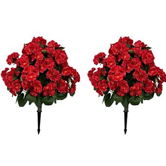 2-Pack Artificial Begonia Topiary Balls with Stakes, UV Resistant for Indoor/Outdoor