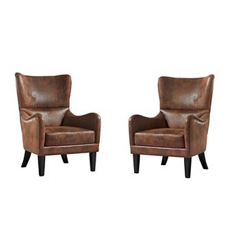 Adalyn High-Back Studded Accent Chair (Set of 2) in Brown by Christopher Knight Home