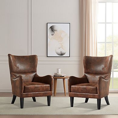 Adalyn High-Back Studded Accent Chair (Set of 2) in Brown by Christopher Knight Home