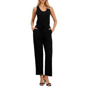 Women's Dressy Casual Jumpsuit Sleeveless Crew Neck Knit Wide Leg Rompers Jumpers Summer Outfits