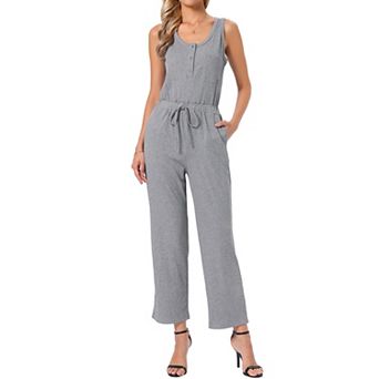 Women's Dressy Casual Jumpsuit Sleeveless Crew Neck Knit Wide Leg Rompers Jumpers Summer Outfits