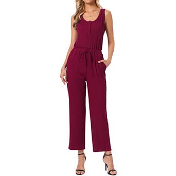 Women's Dressy Casual Jumpsuit Sleeveless Crew Neck Knit Wide Leg Rompers Jumpers Summer Outfits
