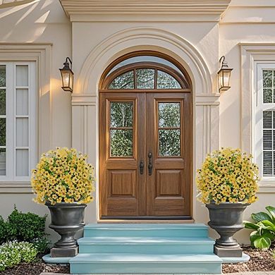 2-Pack Artificial Bushes with Ground Spike, UV Resistant for Outdoor & Indoor Decor