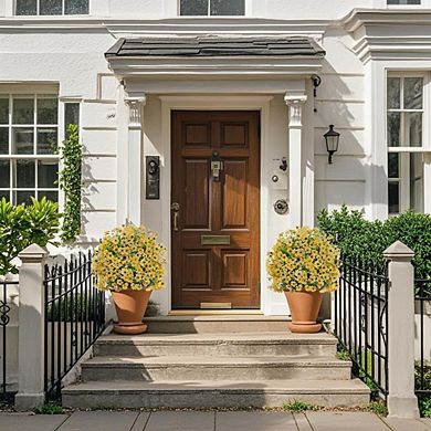 2-Pack Artificial Bushes with Ground Spike, UV Resistant for Outdoor & Indoor Decor