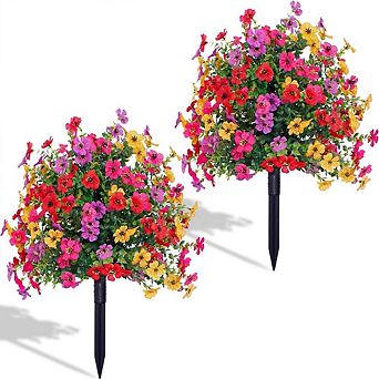 2-Pack Artificial Bushes with Ground Spike, UV Resistant for Outdoor & Indoor Decor