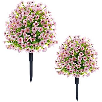 2-Pack Artificial Bushes with Ground Spike, UV Resistant for Outdoor & Indoor Decor