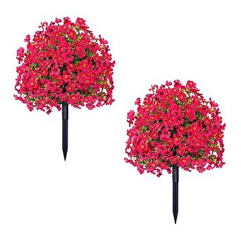 2-Pack Artificial Bushes with Ground Spike, UV Resistant for Outdoor & Indoor Decor