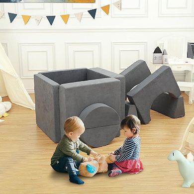 Machine-Washable Kids Play Couch, 8-Piece Modular Sofa for Toddlers, Convertible Foam Playset