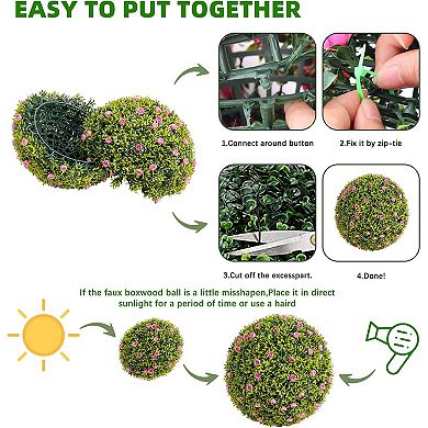 Artificial Topiary Ball in Pot with Flowers, Large Hanging Plant for Indoor/Outdoor