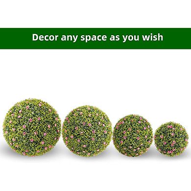 Artificial Topiary Ball in Pot with Flowers, Large Hanging Plant for Indoor/Outdoor