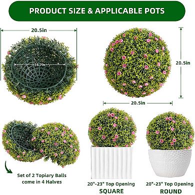 Artificial Topiary Ball in Pot with Flowers, Large Hanging Plant for Indoor/Outdoor