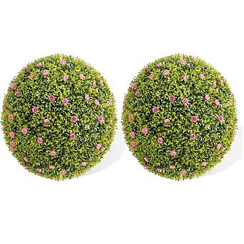 Artificial Topiary Ball in Pot with Flowers, Large Hanging Plant for Indoor/Outdoor