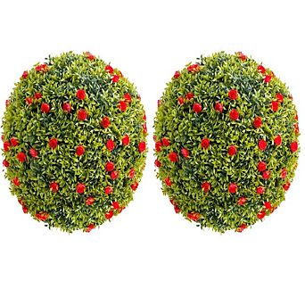 Artificial Topiary Ball in Pot with Flowers, Large Hanging Plant for Indoor/Outdoor