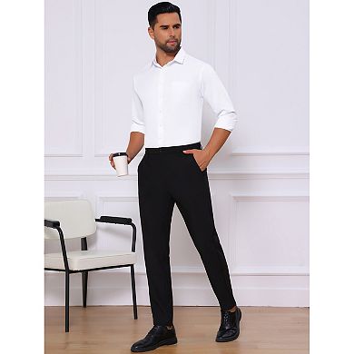 2 Packs Men's Point Collar Button Long Sleeve Solid Color Business Dress Shirts