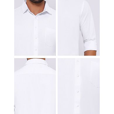 2 Packs Men's Point Collar Button Long Sleeve Solid Color Business Dress Shirts