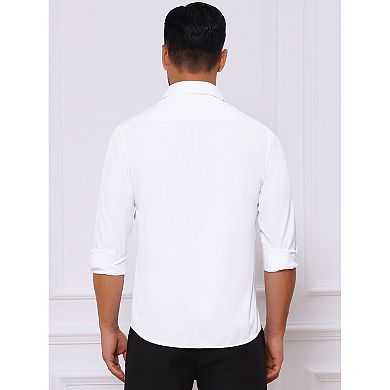 2 Packs Men's Point Collar Button Long Sleeve Solid Color Business Dress Shirts