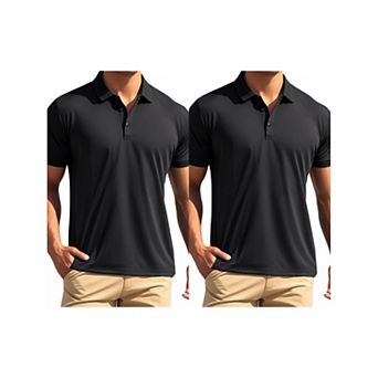 2 Packs Men's Polo Short Sleeve Lightweight Regular Fit Casual or Business Solid Golf Shirt