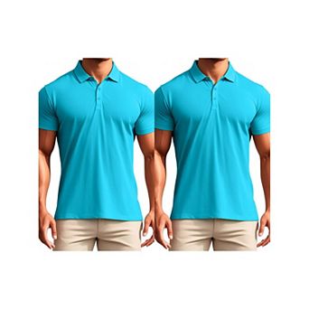 2 Packs Men's Polo Short Sleeve Lightweight Regular Fit Casual or Business Solid Golf Shirt