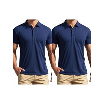 2 Packs Men's Polo Short Sleeve Lightweight Regular Fit Casual or Business Solid Golf Shirt
