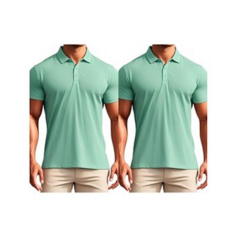2 Packs Men's Polo Short Sleeve Lightweight Regular Fit Casual or Business Solid Golf Shirt