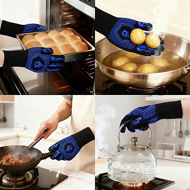 Silicone Oven Mitts, Heat-Resistant Cooking Gloves, Flexible Gripping Kitchen Mitts 2Pcs 12.6x5 inch