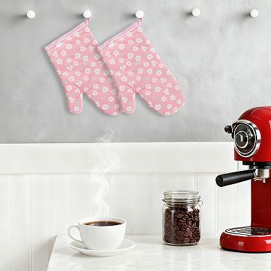 2Pcs Soft Cotton Oven Mitts, Heat-Resistant Cooking Gloves, Gripping Kitchen Mitts Set 10.2x5.5 inch