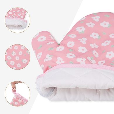 2Pcs Soft Cotton Oven Mitts, Heat-Resistant Cooking Gloves, Gripping Kitchen Mitts Set 10.2x5.5 inch
