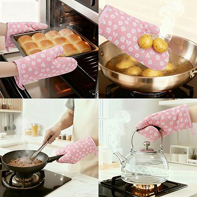2Pcs Soft Cotton Oven Mitts, Heat-Resistant Cooking Gloves, Gripping Kitchen Mitts Set 10.2x5.5 inch