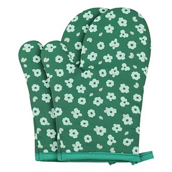 2 pc Soft Cotton Oven Mitts, Heat-Resistant Cooking Gloves, Gripping Kitchen Mitts Set 10.2x5.5 inch