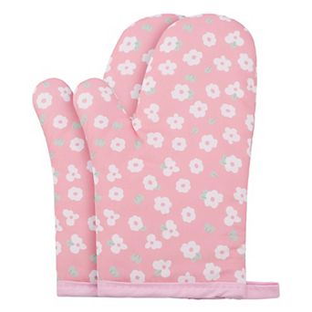2 pc Soft Cotton Oven Mitts, Heat-Resistant Cooking Gloves, Gripping Kitchen Mitts Set 10.2x5.5 inch