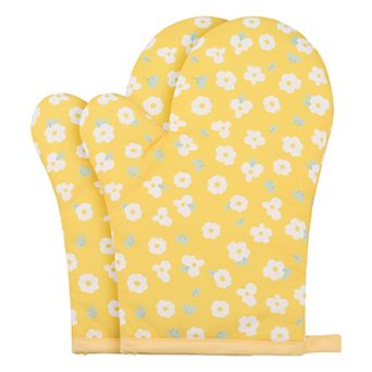 2 pc Soft Cotton Oven Mitts, Heat-Resistant Cooking Gloves, Gripping Kitchen Mitts Set 10.2x5.5 inch