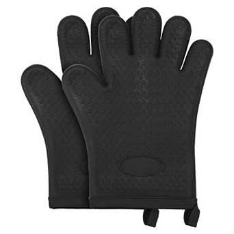 2 pc Silicone Oven Mitts, Heat Resistant and Waterproof Cooking Glove Flexible Gripping 10.8x8.1inch