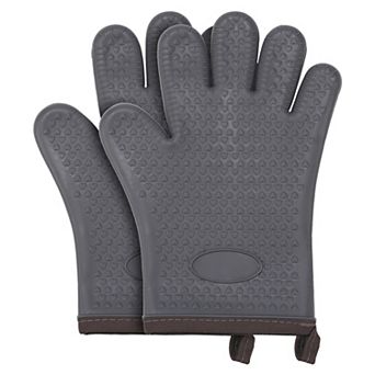 2 pc Silicone Oven Mitts, Heat Resistant and Waterproof Cooking Glove Flexible Gripping 10.8x8.1inch