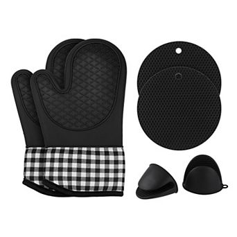 Oven Mitts and Pot Holders Sets of 6, Heat Resistant Kitchen Non-slip Oven Gloves Set 10.9x7.1 inch