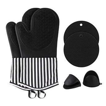 Oven Mitts and Pot Holders Sets of 6, Heat Resistant Kitchen Non-slip Oven Gloves Set 10.9x7.1 inch